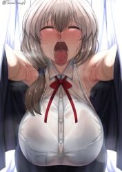 1girls alternate_version_available armpits asking_for_it bent_forward big_breasts blush breast_focus breasts closed_eyes clothing female female_only grey_hair hair huge_breasts large_breasts mature mature_female mature_woman milf mother open_mouth solo solo_female steam steamy steamy_armpits steamy_breath sweat sweatdrop sweaty_armpit teeth tomodachi_(tomofanart) tongue tongue_out topwear uzaki-chan_wa_asobitai! uzaki_tsuki