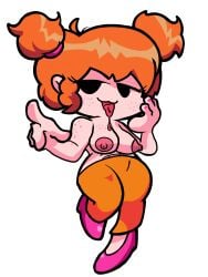 :3 big_areola big_breasts breasts d-side_girlfriend drool edited edited_art edited_official_artwork female freckles friday_night_funkin friday_night_funkin_(d-side) friday_night_funkin_mod ginger ginger_hair guestuser360 light-skinned_female orange_pants pink_heels saliva saliva_string solo solo_focus tagme tongue_out topless topless_female