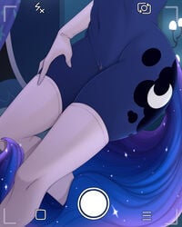 2019 absurd_res anthro anthrofied armwear blue_tail clothing cutie_mark elbow_gloves equid equine faceless_female female friendship_is_magic gloves hi_res kuroran legwear mammal my_little_pony princess_luna_(mlp) pussy snapchat solo thigh_highs