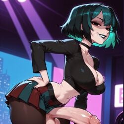 1futa 1futanari abs ai_generated artist_request ass big_ass big_breasts big_hips black_eyes black_eyeshadow black_hair black_lip black_lips black_lipstick black_makeup breasts cleavage clothed clothing eyebrows eyelashes female female_focus female_only futa_only futanari goth goth_futa goth_girl goth_makeup gothic gothic_girl gothified green_hair grin gwen_(tdi) long_hair looking_at_viewer medium_breasts medium_hair navel seductive seductive_look seductive_smile skirt smile smirk smooth_skin solo solo_female solo_focus total_drama_island velfur