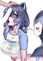 3am absurdres animal_ears arched_back ass bikini blue_bikini blue_hair breasts choker colored_skin commentary_request fellatio female flower gradient_hair hair_flower hair_ornament heart heart-shaped_pupils hibiscus highres jewelry large_breasts licking licking_penis looking_at_viewer meme multicolored_hair navel necklace negative_space negative_space_cunnilingus_(meme) open_mouth oral penis pink_eyes pink_skin raccoon_ears raccoon_girl raccoon_tail shirt short_hair simple_background snuffy snuffy_(vtuber) solo_focus star_(symbol) star_necklace swimsuit symbol-shaped_pupils tail thighs tongue torusava two-tone_shirt virtual_youtuber white_background white_shirt