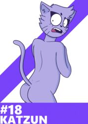 anthro bannerguy feline female furry katzun nude presenting_hindquarters solo standing surprised tagme youtube