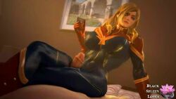 1boy 1girls 3d animated blackspleenlotus blonde_hair bodysuit captain_marvel carol_danvers clothed clothed_female_nude_male female heroine human human_only large_penis latex_suit male marvel marvel_comics marvel_vs._capcom penis sitting sitting_on_penis sitting_on_person sound sound_edit straight tagme thigh_sex thighjob video