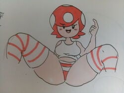 1girls blush breasts clothing drawn female female_only half-closed_eyes looking_at_viewer mario_(series) meow_fuck mushee_(meow_fuck) mushroom nintendo open_mouth panties power_up power_up_girl red_hair rule_63 simple_background smile solo spread_legs striped_legwear striped_panties striped_stockings striped_thighhighs super_mushroom tank_top thick thick_thighs thighs white_background wide_hips