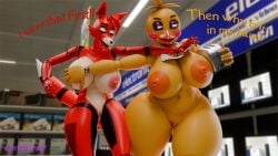 16:9 3d_(artwork) 5_fingers angry animatronic anthro appliance areola avian beak bib big_areola big_breasts bird black_friday blue_eyes breast_size_difference breasts canid canine casual_nudity chicken curvy_figure dialogue digital_media_(artwork) duo english_text female fight fingers five_nights_at_freddy's five_nights_at_freddy's_2 fox foxy_(fnaf) foxy_(psychojohn2) galliform genitals glistening glistening_body green_eyes hair hand_on_another's_breast hi_res holding_object holding_toaster huge_breasts huge_hips huge_thighs inside kitchen_appliance looking_at_another lpyro9 machine mammal mtf_crossgender navel nipple_dip nipples non-mammal_breasts non-mammal_navel non-mammal_nipples non-mammal_vulva open_mouth orange_areola orange_nipples phasianid puffy_nipples purple_eyelids red_areola red_body red_hair red_nipples robot robot_anthro rule_63 runaboo_chica scottgames sharp_teeth short_hair supermarket tail talking_to_another teeth text thick_thighs toaster toy_chica_(fnaf) voluptuous voluptuous_anthro voluptuous_female vulva watermark wide_hips widescreen