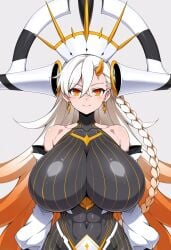 1girls ai_generated artist_request big_breasts bodysuit breasts civitai collarbone fate/grand_order fate_(series) female hair horns large_breasts light_skin long_hair milf olga_marie_animusphere orange_hair pinstripe_pattern pinstripe_suit solo suit u-olga_marie