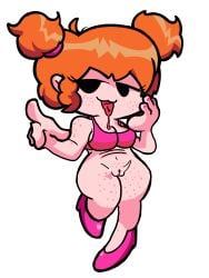 :3 bottomless bra d-side_girlfriend edited edited_art edited_official_artwork female freckles friday_night_funkin friday_night_funkin_(d-side) friday_night_funkin_mod ginger ginger_hair guestuser360 light-skinned_female pink_bra pink_heels puffy_pussy pussy solo solo_focus tagme