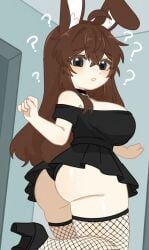 1girls ? ai_generated ass ass_focus behind_view below_view big_breasts booty breasts brown_hair bunny_ears bunny_tail butt_focus choker confused confused_expression confused_face confused_look curly_hair fancy fancy_clothing fancy_dress fishnet_legwear fishnet_thighhighs fishnets gacha gacha_club gacha_life gacha_life_2 honeybunn14 kim_chan long_hair rabbit_ears rabbit_tail shoulders shoulders_exposed skirt titties viewed_from_behind viewed_from_below