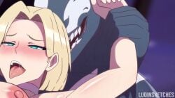 1boy 1girls animated armpits arms_up artist_name black_skin blonde_hair blue_eyes blush breasts clitoral_hood clitoris colored_skin commentary completely_nude emma_frost english_commentary female jellyfishjubi_(voice_actor) jellyfishjubilee large_breasts ludinsketches marvel marvel_rivals nude penis pussy rolling_eyes sex sex_from_behind short_hair sound spider-man_(series) straight tagme testicles tongue tongue_out uncensored vaginal_penetration venom_(marvel) video x-men