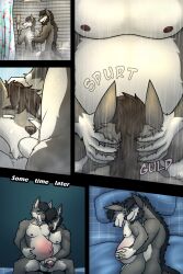 2:3 age_difference andrew_(tlwolf) balls bed bodily_fluids canid canine canis comic cum cum_in_mouth cum_inside english_text father_(lore) father_and_child_(lore) father_and_son_(lore) fellatio furniture genital_fluids genitals hi_res inbreeding incest_(lore) male male/male mammal oral parent_(lore) parent_and_child_(lore) parent_and_son_(lore) penile penis pregnant pregnant_male sex shower soap son_(lore) teo_(tlwolf) text trashbadger wolf