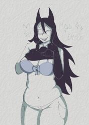 black_fur black_hair flashing fundamental_paper_education miss_circle_(fundamental_paper_education) tagme white_body