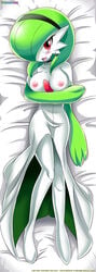 1girls bbmbbf blush breasts ear_piercing female female_gardevoir female_only gardevoir green_hair hair looking_at_viewer nintendo nipples palcomix piercing pillow pokemon pokemon_(species) pokemon_rse pokepornlive red_eyes smile solo video_games