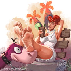 dino drinking feet foot_fetish hanna-barbera red_hair sleepygimp the_flintstones white_dress wilma_flintstone