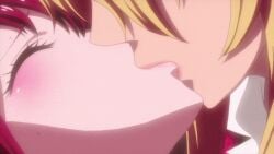 animated animated animated anime anime_screencap blonde_hair blush closed_eyes girl_on_girl girls_kissing lesbian_kiss red_hair saliva saliva_trail shikishima_mirei tokonome_mamori tongue_kiss valkyrie_drive valkyrie_drive_-mermaid- yuri