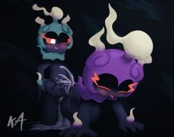 absurd_res big_penis black_body black_penis blush bodily_fluids bulge closed_eyes cum cum_inside duo excessive_cum excessive_genital_fluids female generation_7_pokemon genital_fluids genitals hand_on_floor hi_res holding_leg huge_cock huge_filesize inflation inflation kamume833 legendary_pokemon looking_at_another looking_at_partner male male/female male/male marshadow marshadow_(zenith_form) nintendo penetration penis pokemon pokemon_(species) tongue tongue_out