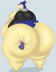 ass_bigger_than_head big_ass don_(megacoolbear) fat game_freak jacket_only jacket_open megacoolbear_(artist) no_pants pokemon pokemon_(species) squeezing_butt the_pokemon_company typhlosion