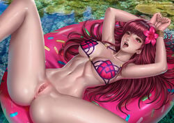 1girls alexander_dinh anus bondage bottomless bra censored chocolate_starfish cleft_of_venus detailed_pussy fate/grand_order fate_(series) female female_only pussy restrained scathach_(fate) scathach_(swimsuit_assassin) solo spread_legs