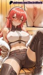 1girls 2025 ai_generated artist_name blush boots breasts breasts breasts bust chest crop_top electroworld eris_greyrat female fur_trim hi_res high_quality high_resolution highres legs_apart legs_spread long_hair looking_at_viewer mushoku_tensei mushoku_tensei:_isekai_ittara_honki_dasu navel open_legs patreon patreon_username red_hair shorts sitting solo splayed_legs spread_legs stable_diffusion sweat thighhighs watermark