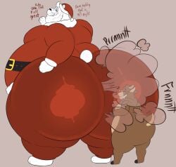ass_bigger_than_head bear big_ass blush blush_lines christmas fart fart_cloud farting_on_another farting_on_face fat gay megacoolbear_(artist) old_man original_characters polar_bear reindeer santa