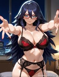 1female 1girls ai_generated ass ass big_ass big_breasts big_breasts big_butt blue_eyes bra breasts breasts cleavage dark_hair female female_focus female_only glasses huge_ass huge_boobs huge_breasts huge_butt kaistar large_ass large_boobs large_breasts large_butt light-skinned light-skinned_female light_skin lingerie long_hair looking_at_viewer midnight_(my_hero_academia) milf mommy my_hero_academia patreon reaching_towards_viewer red_fingernails red_glasses red_nails shiny shiny_skin solo solo_female solo_focus spiky_hair standing sweat sweatdrop sweating sweaty sweaty_body underwear wet wet_body wet_skin white_skin white_skinned white_skinned_female