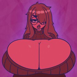 big_breasts big_breasts big_eyebrows hyper hyper_boobs hyper_breasts nerd nerdy_female red_hair redheadchan