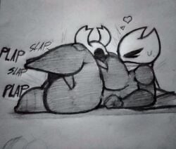 1boy 1girls abdomen areolae arthropod_abdomen big_breasts black_body black_skin breasts brother_and_sister cape eyelashes female hand_on_breast heart_symbol hollow_knight hornet_(hollow_knight) horns huge_breasts incest insects larger_female leg_up lying_on_back male nipples one_leg_up onomatopoeia partially_clothed pencil_(artwork) plap_(sound) pleasure_face protagonist_(hollow_knight) pussy rand0m_293 sex siblings size_difference smaller_male sweat sword thick_thighs tremble_spikes vaginal_penetration vessel_(species)