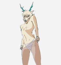 annoyed_expression antlers carol_holiday deer deltarune deltarune_chapter_3 getting_dressed poli_art sketch solo_female solo_focus white_background