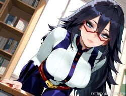 1female 1girls ai_generated bending_forward bending_over bent_over big_breasts big_breasts blue_eyes breasts breasts dark_hair female female_focus female_only glasses heart heart-shaped_pupils huge_boobs huge_breasts kaistar large_boobs large_breasts light-skinned light-skinned_female light_skin long_hair looking_at_viewer midnight_(my_hero_academia) milf mommy my_hero_academia patreon red_fingernails red_glasses red_nails solo solo_female solo_focus spiky_hair thight_clothing white_skin white_skinned white_skinned_female