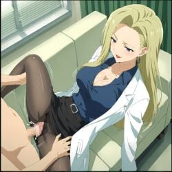 1boy 1girls age_difference ai_generated blonde_hair clothed_female_nude_male cougar creampie cum_in_pussy female hand_on_thigh konuki_sayo long_hair make_heroine_ga_oo_sugiru! male nude_male nukumizu_kazuhiko nurse older_female_and_younger_male student teen_boy teenager