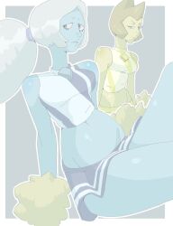 big_breasts big_breasts big_thighs big_titties blue_diamond blue_skin cartoon_network cheerleader cheerleader_outfit cheerleader_uniform clothing curvaceous curvaceous_female curvaceous_figure curvy curvy_figure curvy_hips long_hair short_hair steven_universe tumorterrors white_hair yellow_diamond_(steven_universe) yellow_hair yellow_skin