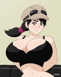 1female before_sex big_breasts big_breasts bleach blush bra couch goggles hat ikumi_unagiya luleivon ponytail stripping