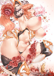 ass breasts cross female handesu knight large_breasts navel nipples orange_hair original sex stomach tentacle thighs tongue tongue_out yellow_eyes