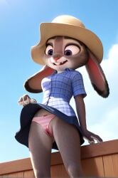 ai_generated bow bunny_ears female furry hat makeup panties pink_panties solo striped striped_panties underwear