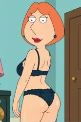 ai_generated ass bra breasts earrings female from_behind makeup orange_hair panties solo underwear underwear_only
