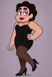 black_dress crossdressing dress eyeshadow femboy high_heels lipstick makeup pantyhose steven_quartz_universe steven_universe steven_universe_future