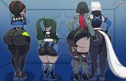 1boy 3girls ass ass_chart ass_focus big_ass catboy female femboy grabbing_ass groping_ass hand_on_hip hands_on_hips hoyoverse jane_doe_(zenless_zone_zero) male officer qingyi_(zenless_zone_zero) seth_lowell shortstack size_comparison size_difference ssleviathann tail uniform zenless_zone_zero zhu_yuan zzz