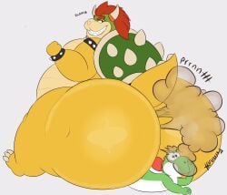 ass_bigger_than_head big_ass bowser fart_torture farting farting_on_another fat gay king koopa looking_back mario_(series) megacoolbear_(artist) nintendo sitting_on_person surprised_expression yoshi