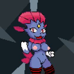 1:1 1girls 2019 3_fingers anthro anthrofied ass breasts claws clothing female furry hair imactuallygarbage legwear looking_at_viewer mammal mostly_nude navel nintendo nipples nude open_mouth original_character pixel_art pokémon_(species) pokemon pokemon_dppt pussy red_hair simple_background smile solo source_request standing stockings tail teeth text thick_thighs thigh_highs video_games weavile wide_hips