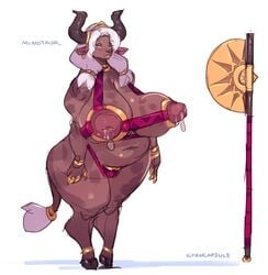 anthro big_breasts cyancapsule drawn female female_minotaur minotaur minotaur_female solo_focus