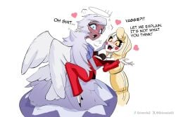 angel bra breasts caught charlie_morningstar_(hazbin_hotel) cheating cheating_girlfriend demon_girl emily_(hazbin_hotel) female/female grimmie02 hazbin_hotel tagme wings yuri