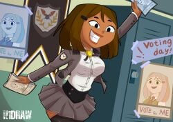 2d brown_hair brown_skin brown_skinned_female busty courtney_(tdi) female female_focus female_only freckles h1draw hourglass_figure school school_uniform schoolgirl skirt tagme total_drama_island wide_hips