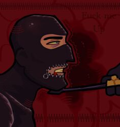 ambiguous_gender blood_on_face female femdom gimp_mask gimp_suit leather no_sex nonbinary pyro_(team_fortress_2) spy_(team_fortress_2) submissive_male whip zipper