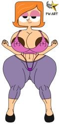 areolae big_breasts big_breasts big_hips black_eyes cartoon_network clothed dark_nipples debbie_turnbull debs_turnbull ecchi female heels huge_boobs huge_breasts huge_thighs leggings makeup mature_female milf navel nipples older_female orange_hair pointer_warrior_xxx robotboy short_hair simple_shading square_head tank_top thick_thighs thong thong_aside thong_panties transparent_clothing