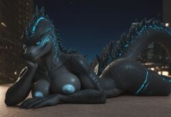 ai_generated anthro anthropomorphic beautiful big_breasts black_scales blue_eyes breasts city_background curvy_figure dragon dragon_girl female female_anthro female_focus female_monster female_only furry furry_only godzilla godzilla_(series) in_heat kaiju large_breasts larger_female laying_down laying_on_stomach lizard_girl looking_at_viewer monster monster_girl monster_girl_(genre) posing posing_for_the_viewer realistic reptile_girl scales scalie scalie_female scalie_only seductive seductive_look seductive_smile sexy sexy_body sexy_pose tits_out voluptuous voluptuous_female