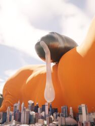 absurd_res anthro big_penis bodily_fluids canid canine city cum cum_flooding destruction excessive_cum excessive_genital_fluids fox genital_fluids genitals giga_macro hi_res huge_cock hyper hyper_cum leaking_cum low-angle_view lying male mammal muscular muscular_male penis rileyfoxxo sky solo