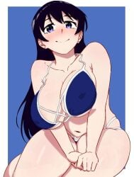1girls alternate_version_available artist_request bikini black_hair blue_bikini blue_eyes blue_swimwear covered_nipples cute female huge_breasts large_breasts long_black_hair looking_at_viewer loose_clothes nagi_arato navel nipple_bulge nipples nude_female ruri_no_houseki ruri_rocks sitting skimpy skimpy_clothes smiling smiling_at_viewer solo solo_female thick_thighs thighs voluptuous voluptuous_female