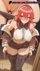 1girls 2025 ai_generated artist_name belt blush boots breasts breasts breasts bust chest electroworld eris_greyrat exposed_nipples female hi_res high_quality high_resolution highres jacket long_hair multiple_views mushoku_tensei mushoku_tensei:_isekai_ittara_honki_dasu nipples nipples_outside off_shoulder one_breast_out patreon patreon_username red_hair stable_diffusion undressing watermark
