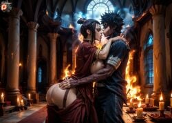 ai_generated ass ass_grab avatar_the_last_airbender azula beautiful big_ass big_breasts black_hair cinematic clothes dabi fire flame girl hornypepegon hot huge_breasts hugging kissing love male my_hero_academia naked nipples shiny_skin short_hair shoulder_grab thick_thighs todoroki_touya wet_skin