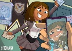 2d brown_hair brown_skin brown_skinned_female busty courtney_(tdi) female female_focus female_only freckles h1draw hourglass_figure school school_uniform schoolgirl skirt tagme total_drama_island wide_hips