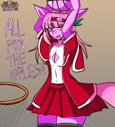1boy 2025 airiin220 basketball comely_material_morning cyberairiin_(airiin220) femboy heterochromia horse_race_tests long_hair long_hair_male male male_cleavage male_only open_mouth pink_fur skirt stockings thick_thighs